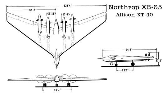 Northrop XB-35 four Allison XT-40 engines flying wing bomber