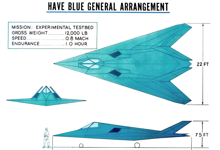 Lockheed Have Blue 3 view XST stealth technology prototype demonstrator Harvey low observable experimental DARPA survivable testbed