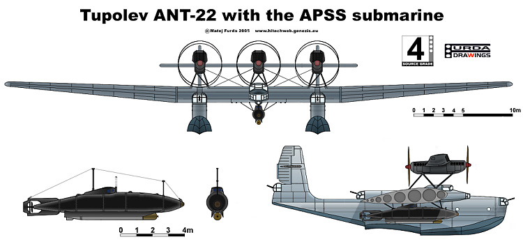 Tupolev ANT-22 with the APSS submarine aircraft hydroplan